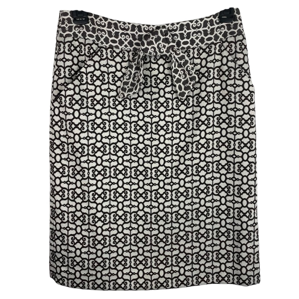 Milly New York | Ivory Dark Brown Print Bow Pencil Skirt
